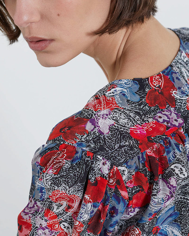 Vestido corto de seda con estampado floral - Mujer