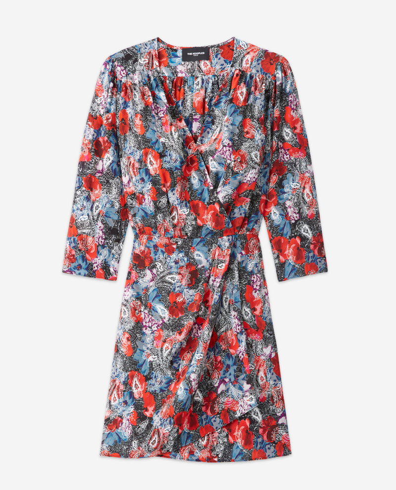 Vestido corto de seda con estampado floral - Mujer
