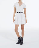 Robe Brodée Écrue Courte Détail Gallon - Femme