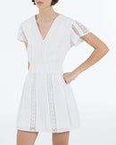 Robe Brodée Écrue Courte Détail Gallon - Femme