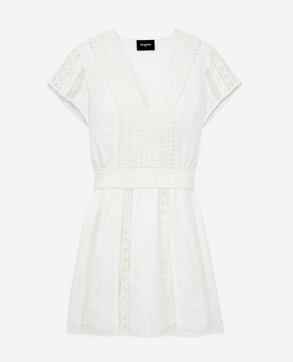Short Ecru Embroidered Dress with Gallon Detail - Women