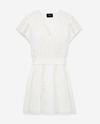 Short Ecru Embroidered Dress with Gallon Detail - Women