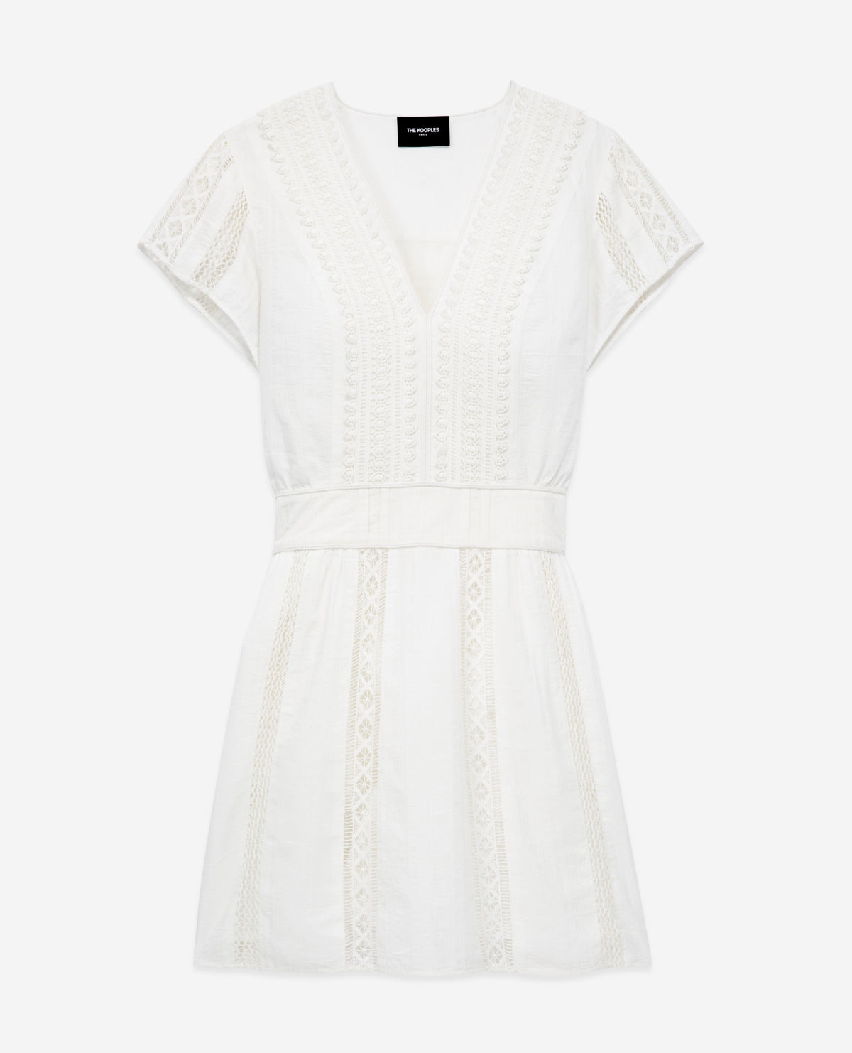 Short Ecru Embroidered Dress with Gallon Detail - Women