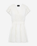Robe Brodée Écrue Courte Détail Gallon - Femme