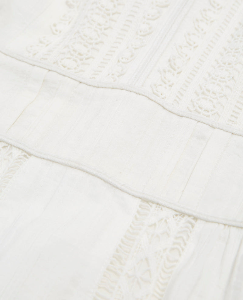 Robe Brodée Écrue Courte Détail Gallon - Femme