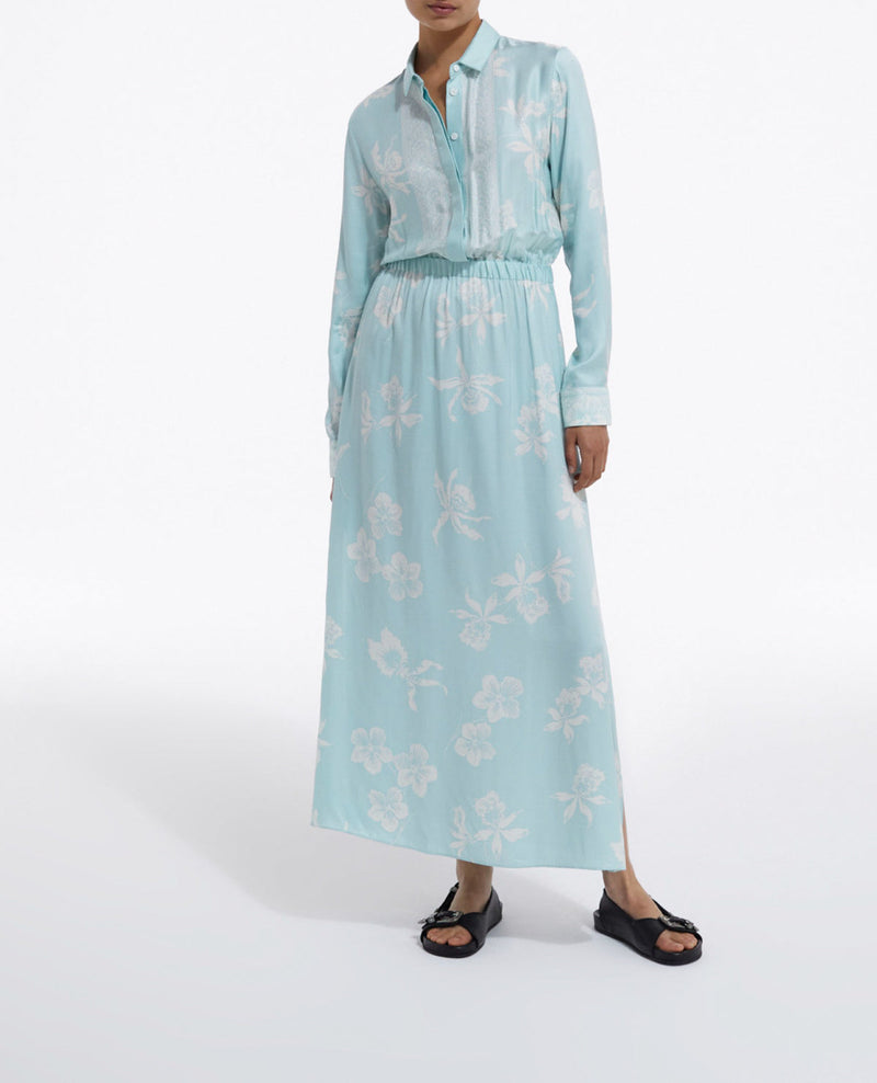 Vestido estampado celeste y blanco - Mujer