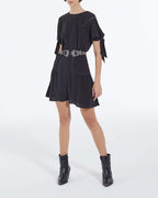The Kooples - Short Black Silk Dress With Tie Sleeves - Women