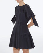 The Kooples - Short Black Silk Dress With Tie Sleeves - Women