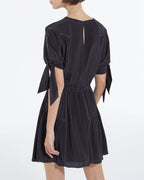 The Kooples - Short Black Silk Dress With Tie Sleeves - Women