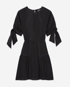 The Kooples - Short Black Silk Dress With Tie Sleeves - Women