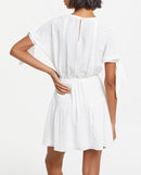 Robe Soie Blanche Courte À Manches Nouées - Femme