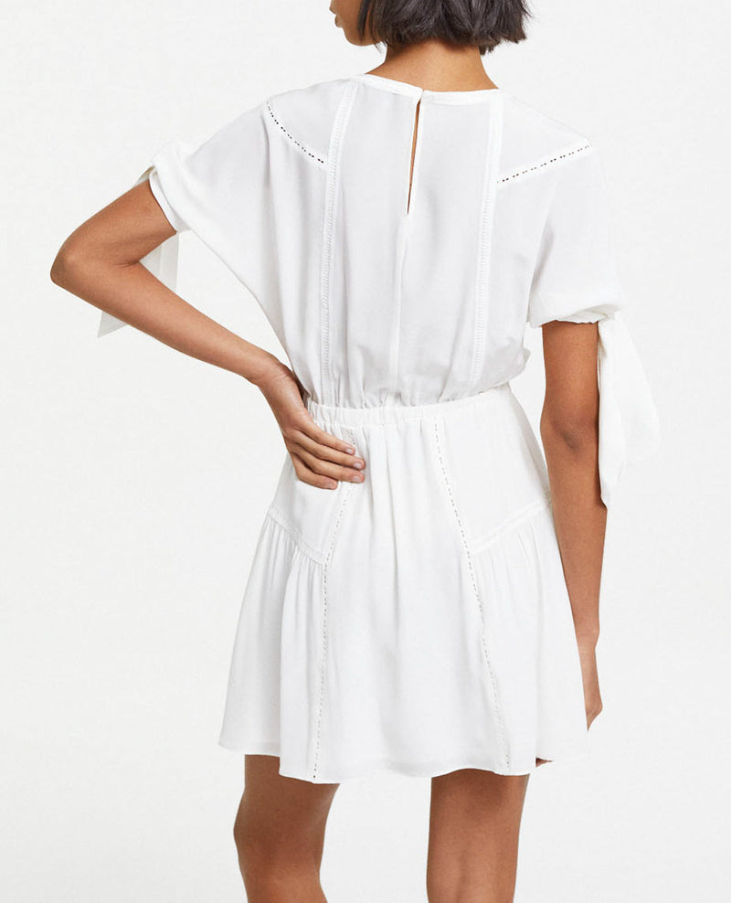 Robe Soie Blanche Courte À Manches Nouées - Femme