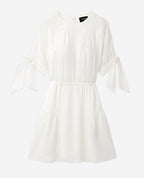 Vestido corto de seda blanco con mangas anudadas - Mujer