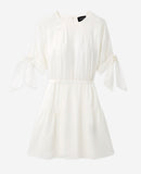Robe Soie Blanche Courte À Manches Nouées - Femme
