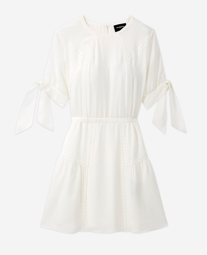 Robe Soie Blanche Courte À Manches Nouées - Femme