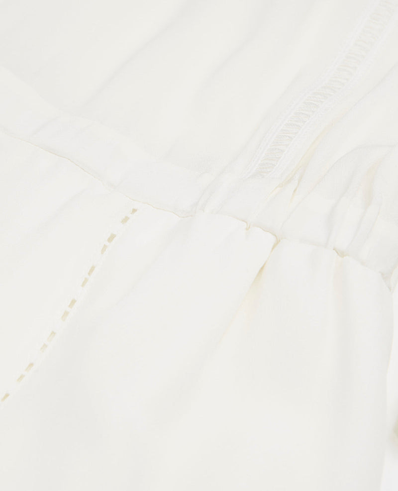 Robe Soie Blanche Courte À Manches Nouées - Femme