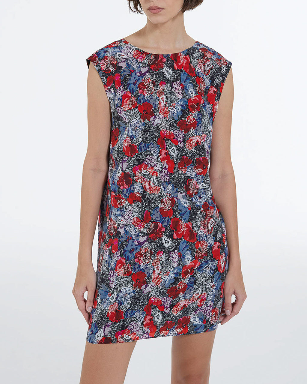 Short Floral Print Silk Dress - Women