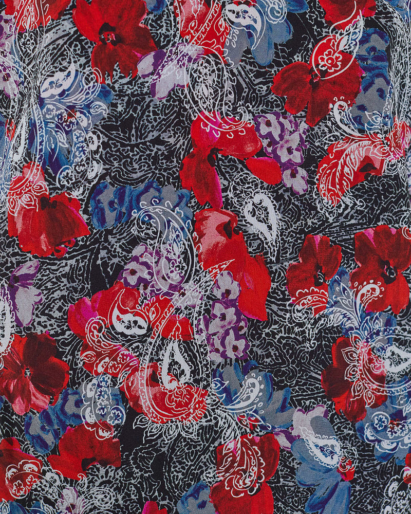 Short Floral Print Silk Dress - Women