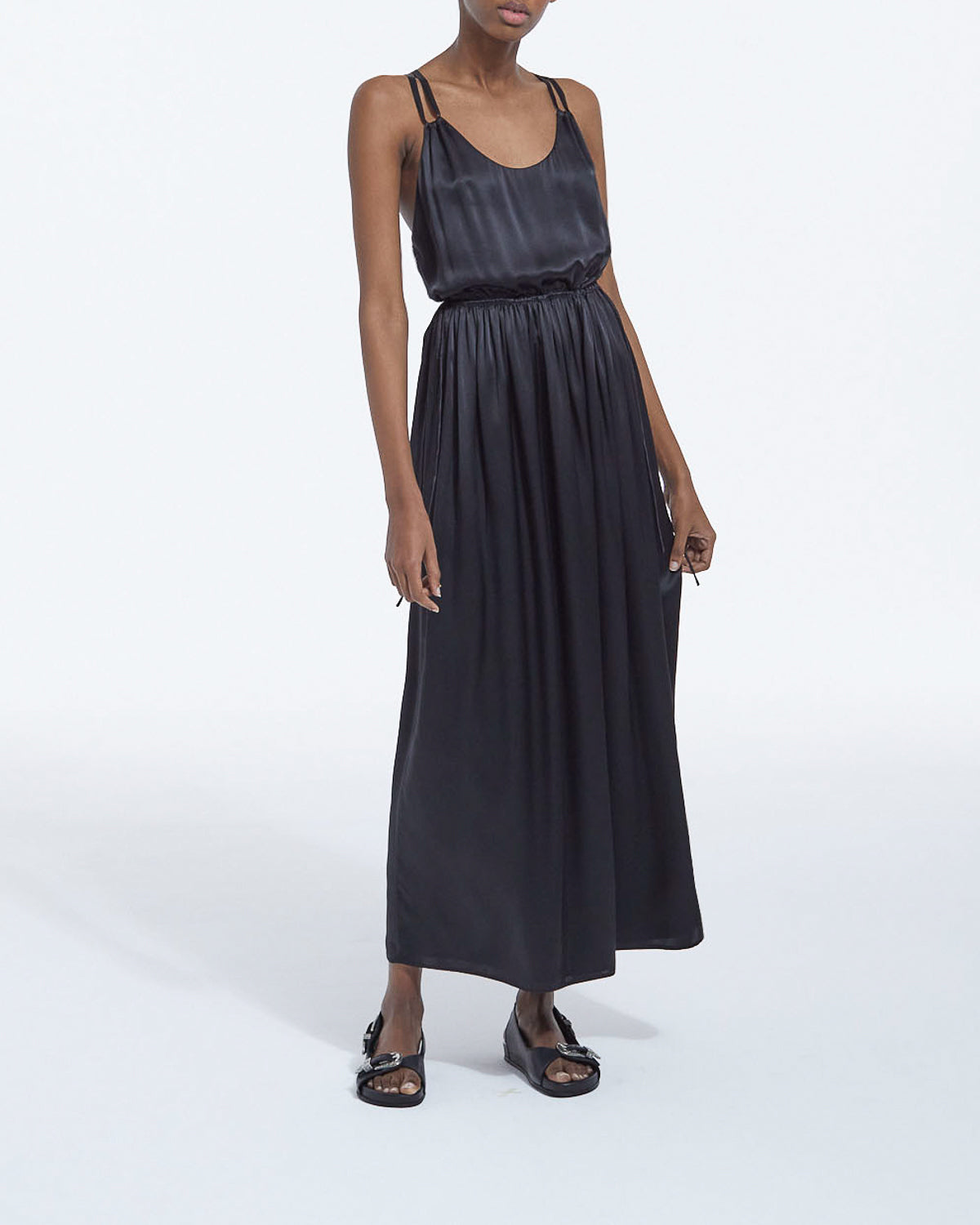 The Kooples - Long Black Silk Dress With Thin Straps - Women