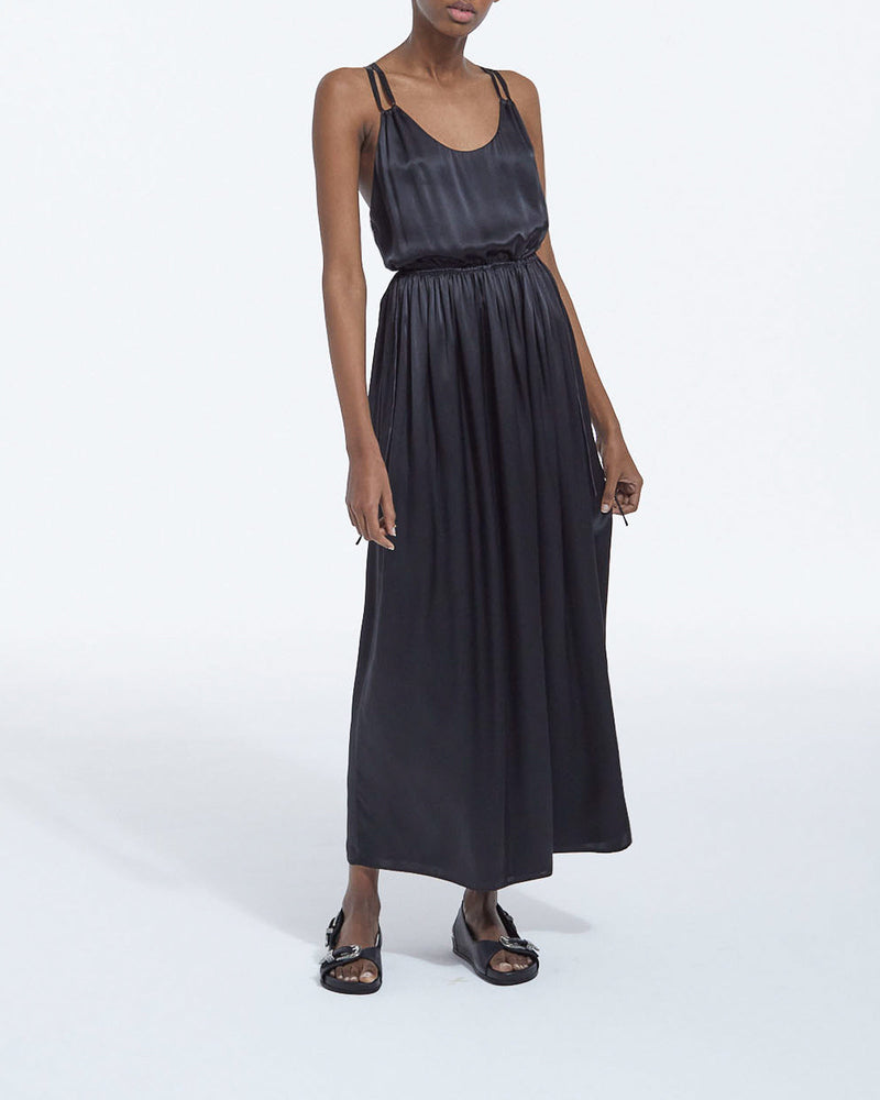 The Kooples - Vestido Largo De Seda Negro Tirantes Finos - Mujer