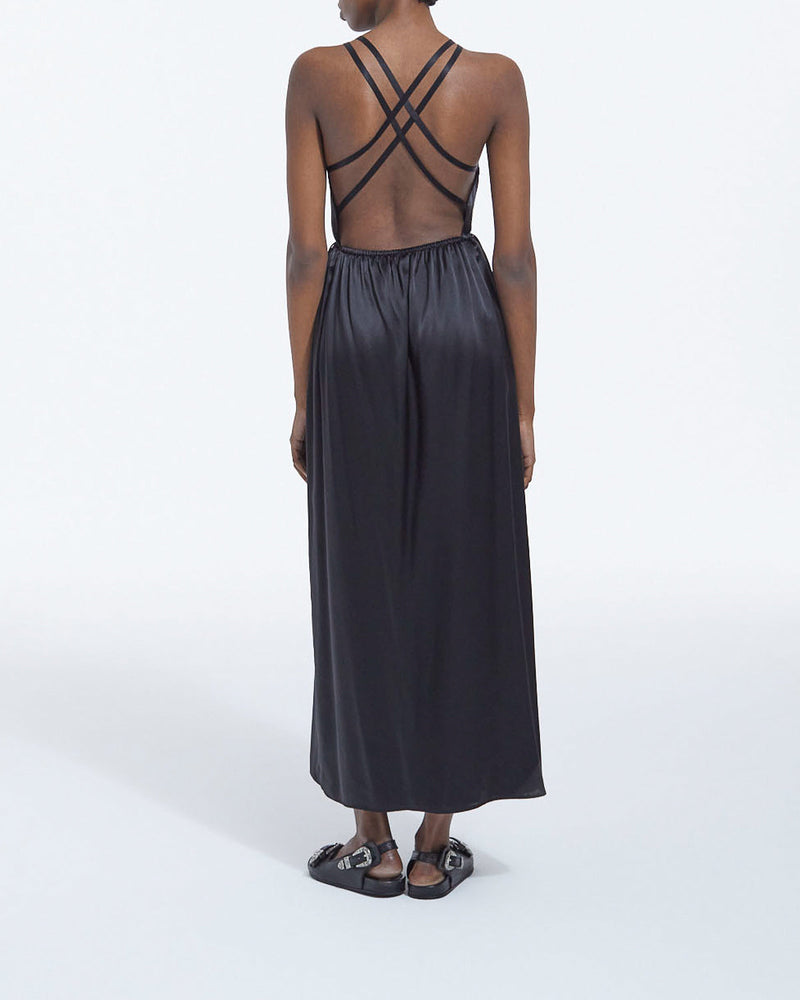 The Kooples - Vestido Largo De Seda Negro Tirantes Finos - Mujer