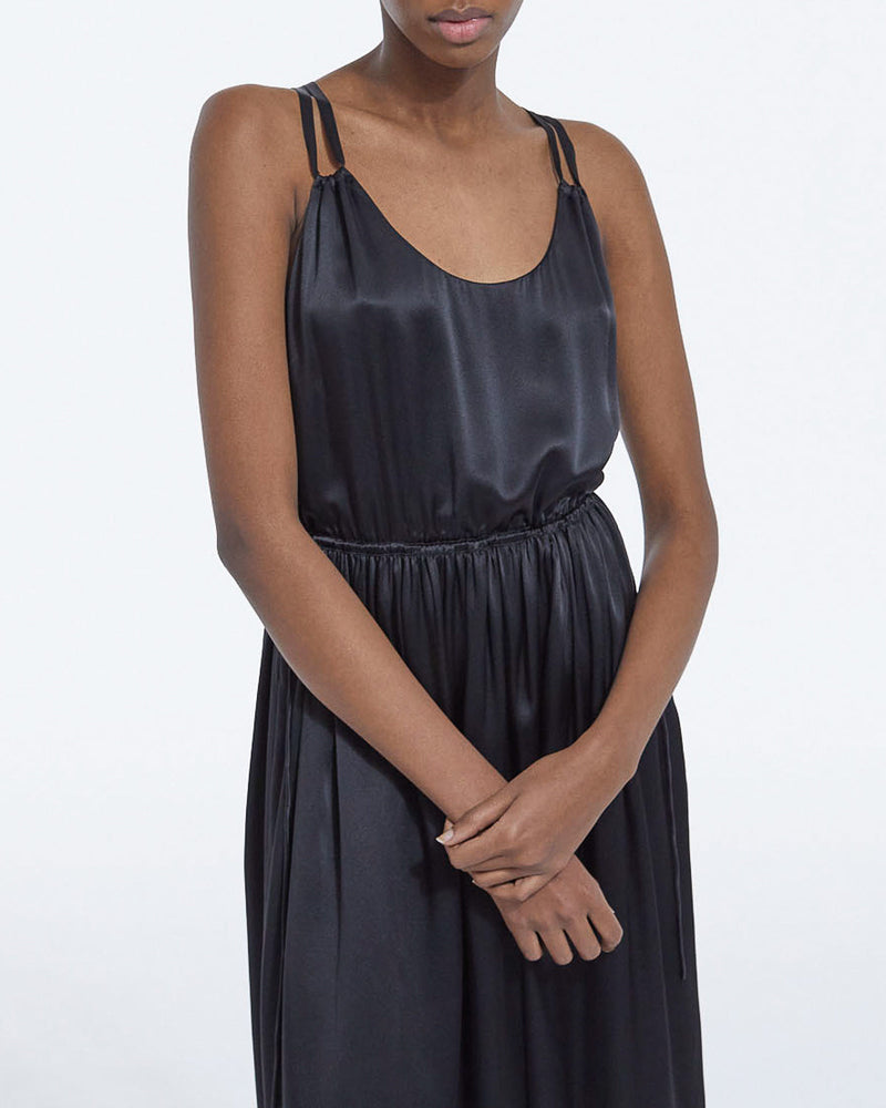 The Kooples - Vestido Largo De Seda Negro Tirantes Finos - Mujer