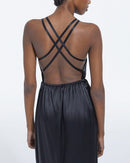 The Kooples - Vestido Largo De Seda Negro Tirantes Finos - Mujer