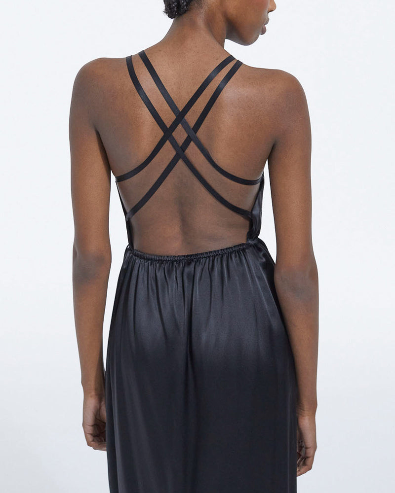 The Kooples - Vestido Largo De Seda Negro Tirantes Finos - Mujer