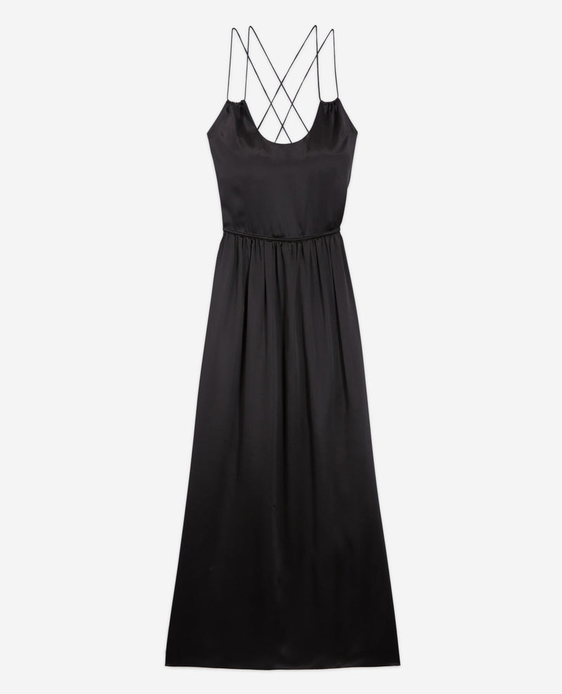 The Kooples - Vestido Largo De Seda Negro Tirantes Finos - Mujer