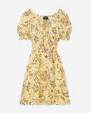Robe Jaune À Fleurs Courte Manches Bouffantes - Femme