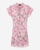 Vestido corto rosa con mangas con volantes estampados - Mujer