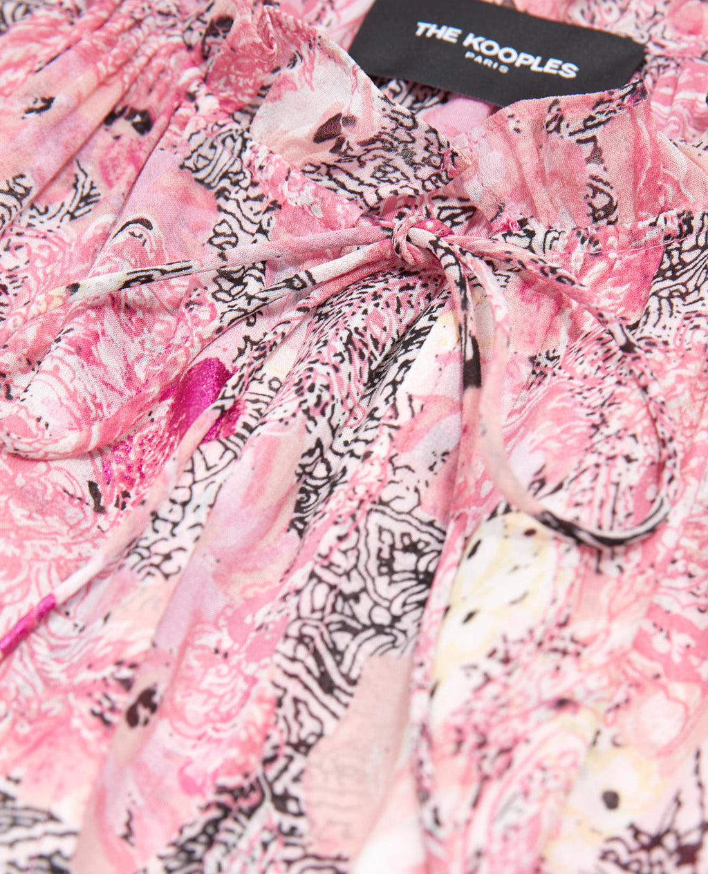 Short Pink Dress With Patterned Ruffle Sleeves - Women