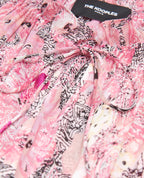 Short Pink Dress With Patterned Ruffle Sleeves - Women