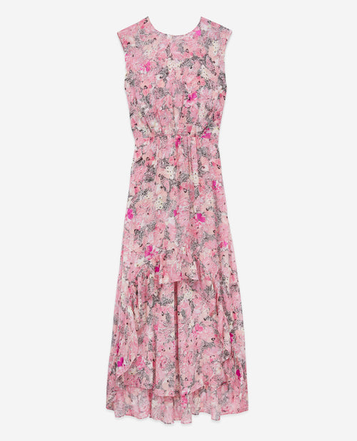 Robe Longue Fluide Rose Imprimé Fleuri - Femme