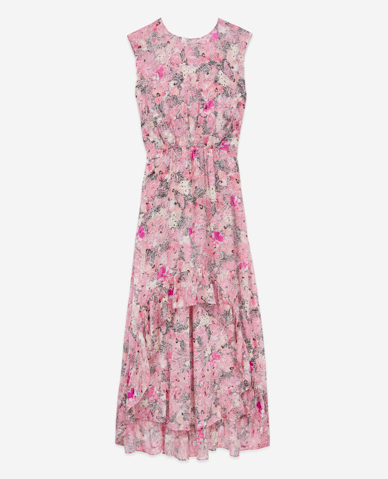 Robe Longue Fluide Rose Imprimé Fleuri - Femme