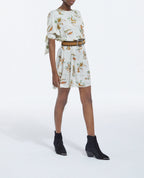 White Short Sleeve Hawaiian Pattern Dress - Women