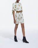 Vestido blanco de manga corta con estampado hawaiano - Mujer