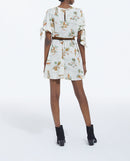 Vestido blanco de manga corta con estampado hawaiano - Mujer