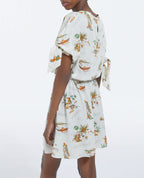 White Short Sleeve Hawaiian Pattern Dress - Women