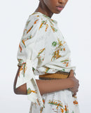 Vestido blanco de manga corta con estampado hawaiano - Mujer