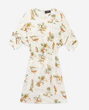 Vestido blanco de manga corta con estampado hawaiano - Mujer