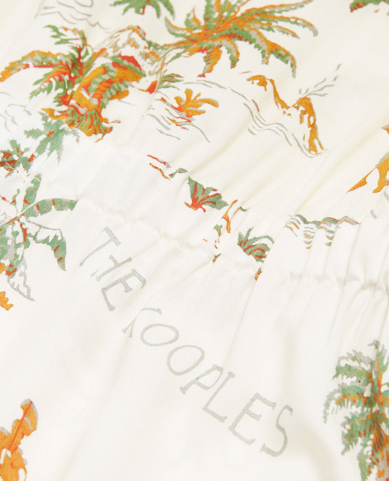 Vestido blanco de manga corta con estampado hawaiano - Mujer