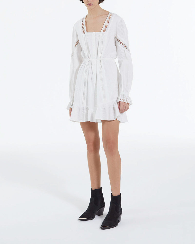 Robe Légère Blanche Courte Détails Brodés - Femme