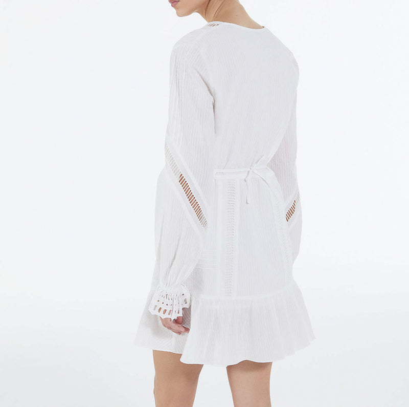 Robe Légère Blanche Courte Détails Brodés - Femme