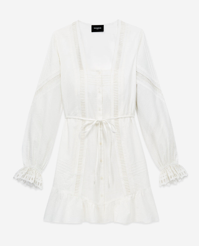 Robe Légère Blanche Courte Détails Brodés - Femme