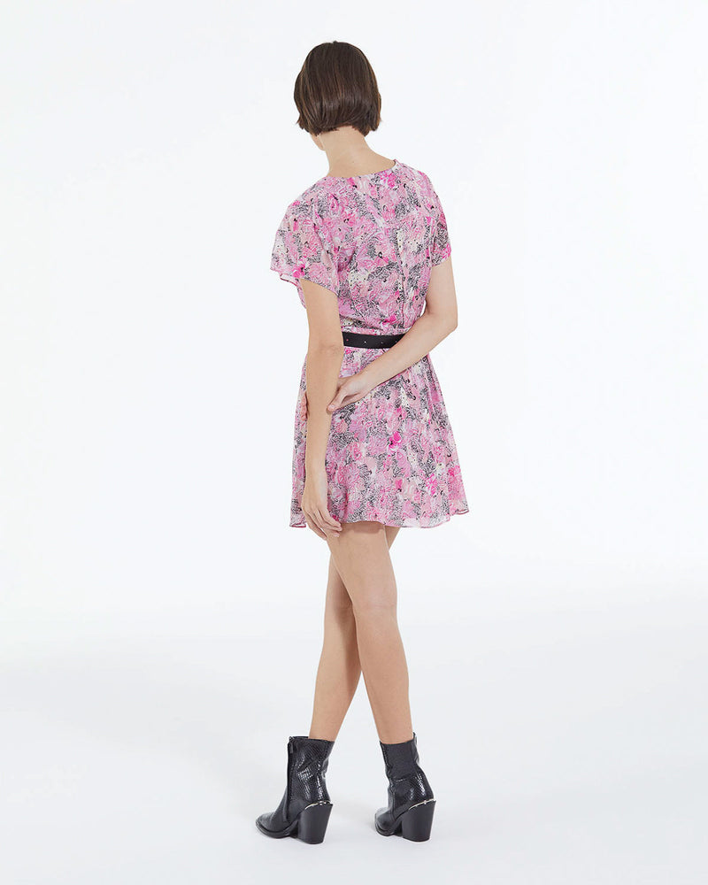 Vestido de manga corta con estampado de rosas - Mujer