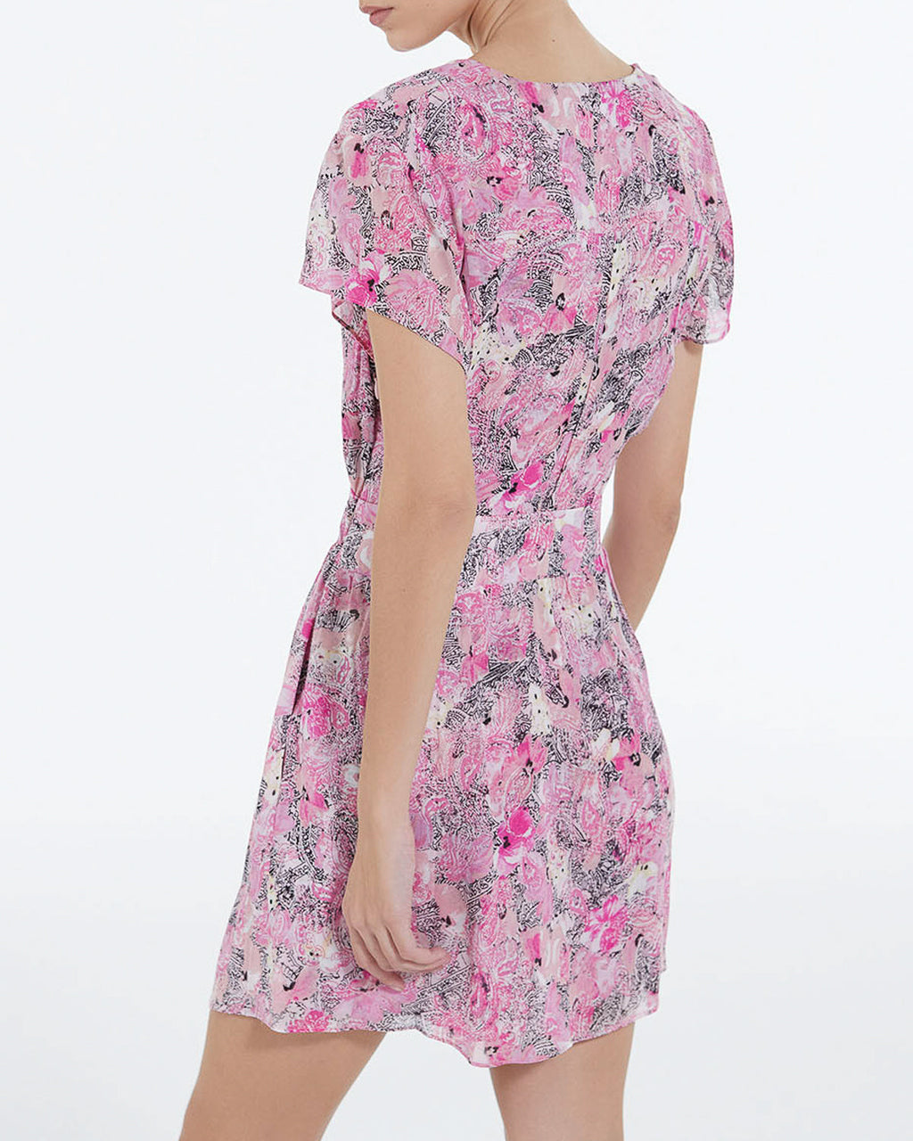 Short Sleeve Rose Print Dress - Women