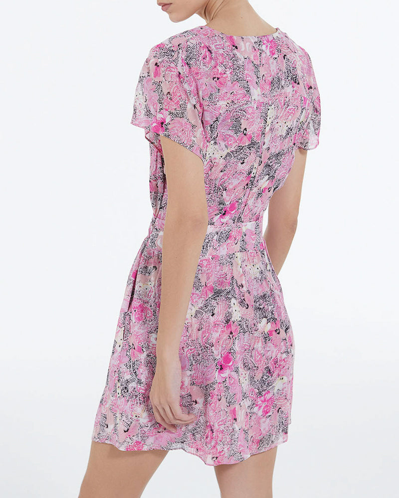 Vestido de manga corta con estampado de rosas - Mujer