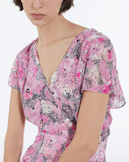 Short Sleeve Rose Print Dress - Women