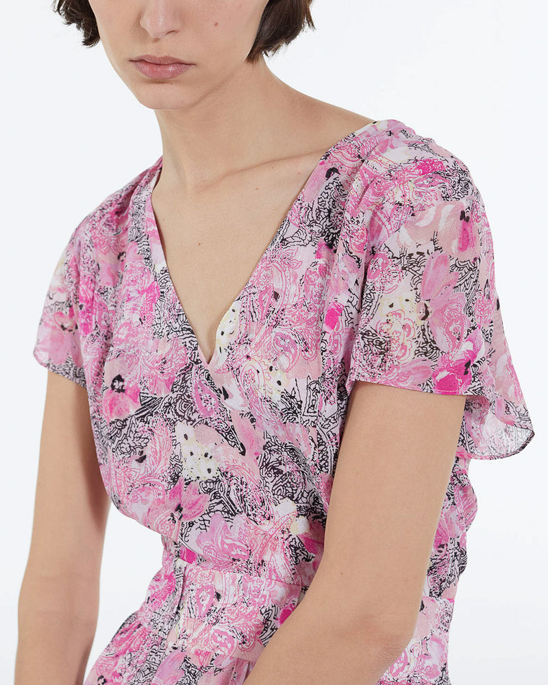 Vestido de manga corta con estampado de rosas - Mujer